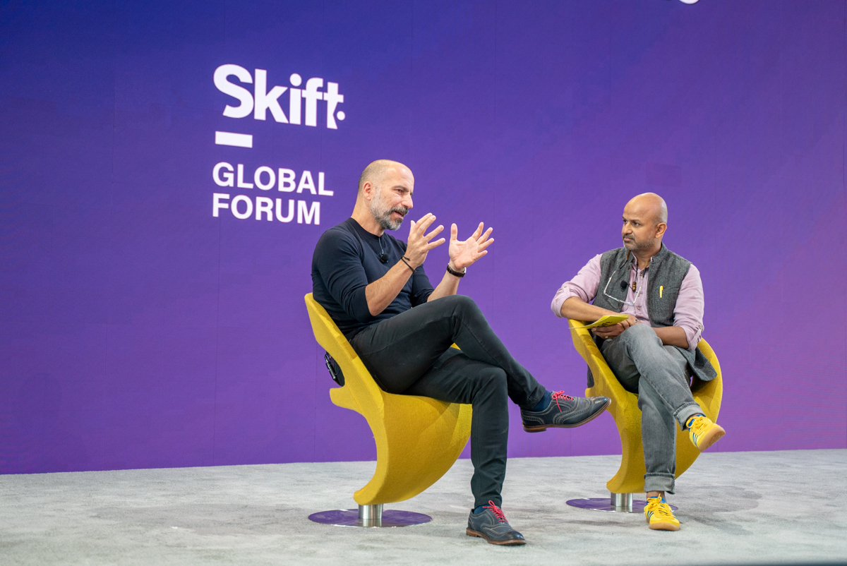 Uber CEO Dara Khosrowshahi at Skift Global Forum in New York City, September 2023. 