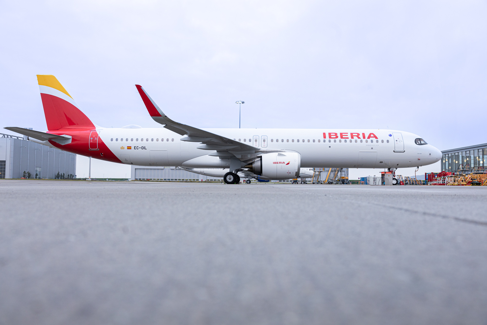 The first Airbus A321XLR for Iberia is pictured at the planemaker's Hamburg factory.