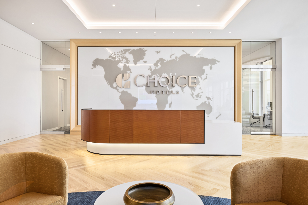 Lobby of the Choice Hotels International headquarters in North Bethesda, Maryland.