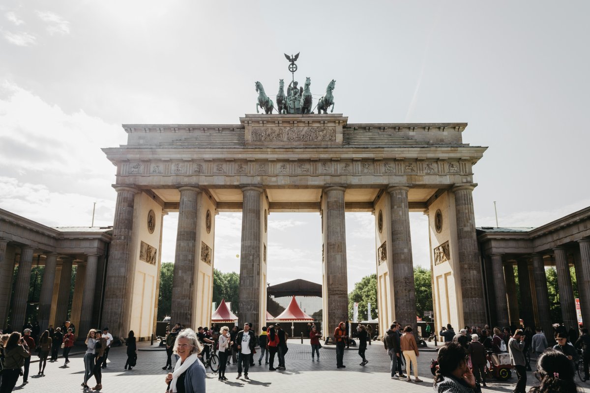 Tourists at the Brandenburg Gate.