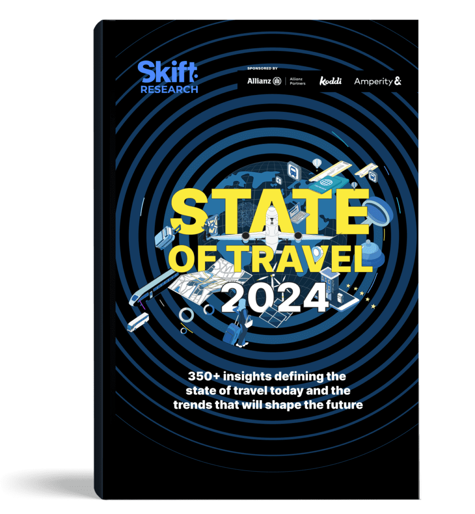 Book cover graphic of the State of Travel 2024 by Skift Research