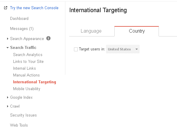 Click On International Targeting And Select Your Country